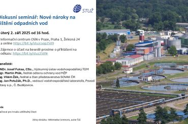 Zveme vás na diskusní seminář Nové nároky na čištění odpadních vod - út. 2. září od 16 hod.